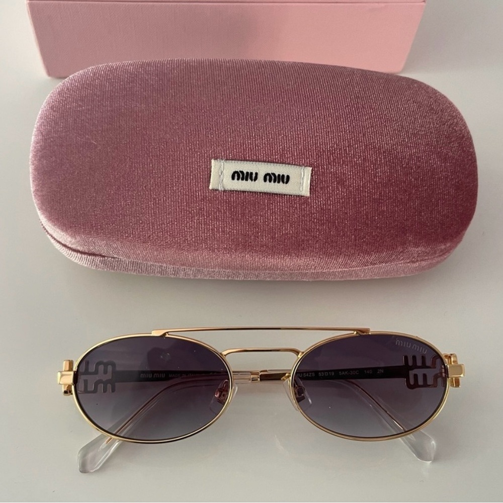 Miu Miu Gold and Purple Oval Sunglasses